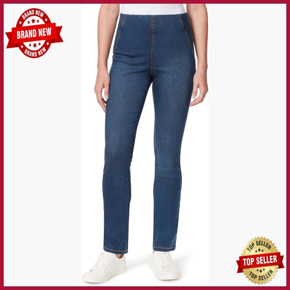 High Rise Tummy Control Pull On Slim Straight Jeans 31 Inseam